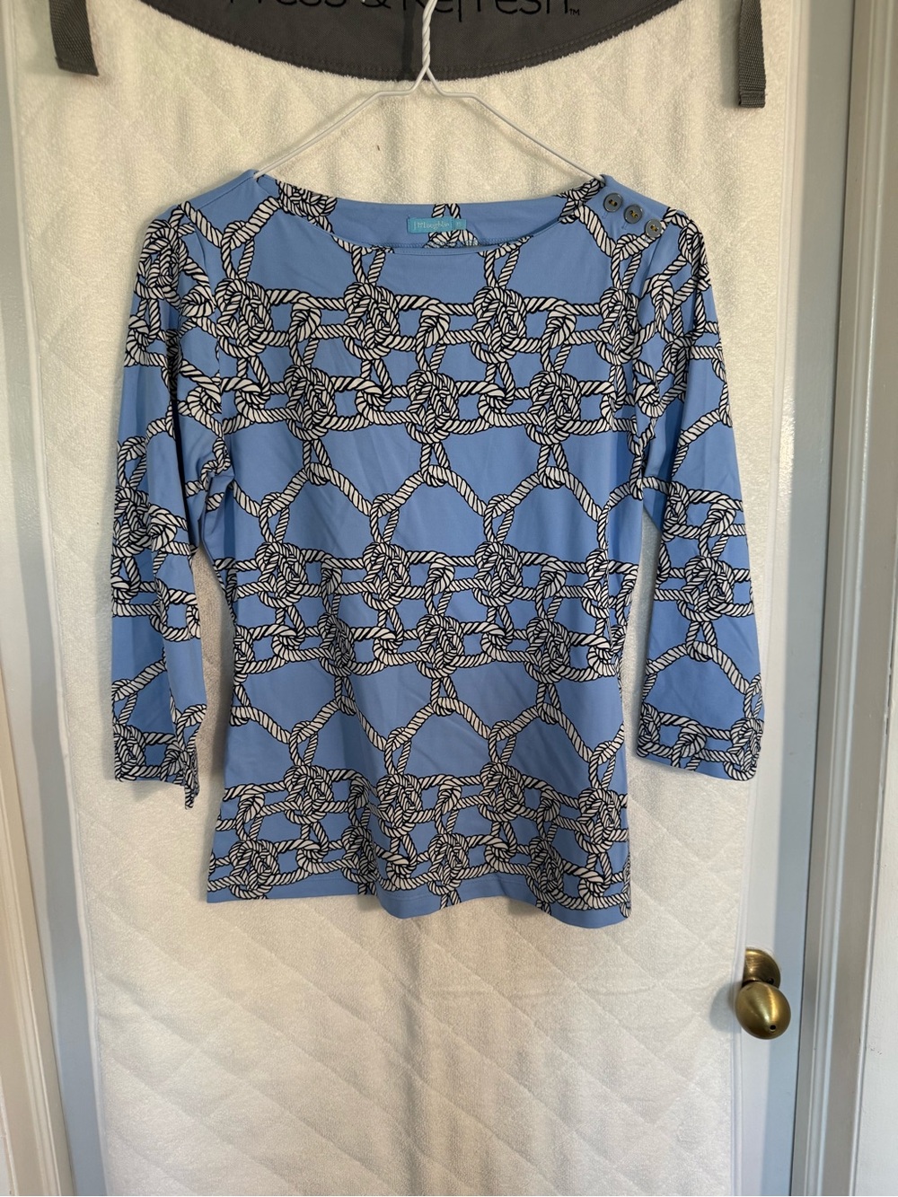J. McLaughlin Blue Rope-Print Boatneck Top